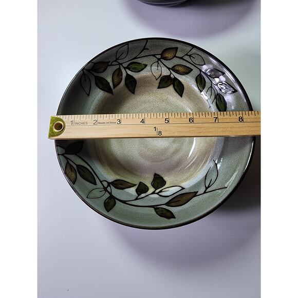 PFALTZGRAFF Rustic Leaves Brown Blue Deep Stoneware 8 1/2" Bowls- Set of 4 - Picture 4 of 8